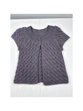 Aphorism Womens Purple Cable Knit Short Sleeve Cardigan Wool Alpaca Blend Small